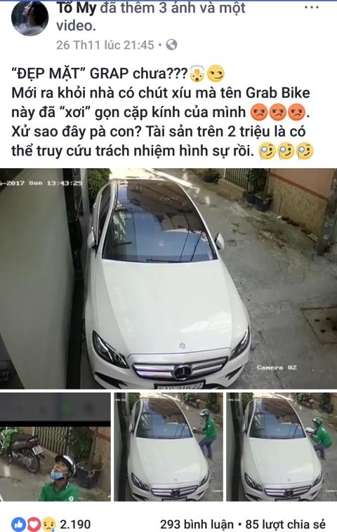 Clip tài xế GrabBike bẻ trộm gương xe ca sĩ Tố My