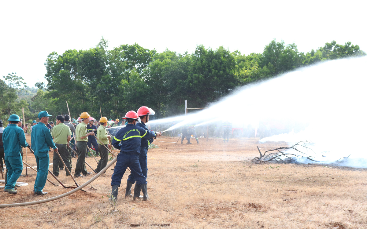 Các lực lượng tham gia chữa cháy rừng. Ảnh: N.S