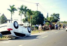 Gia Lai: Xe ô tô lật ngửa sau cú va chạm với xe công nông