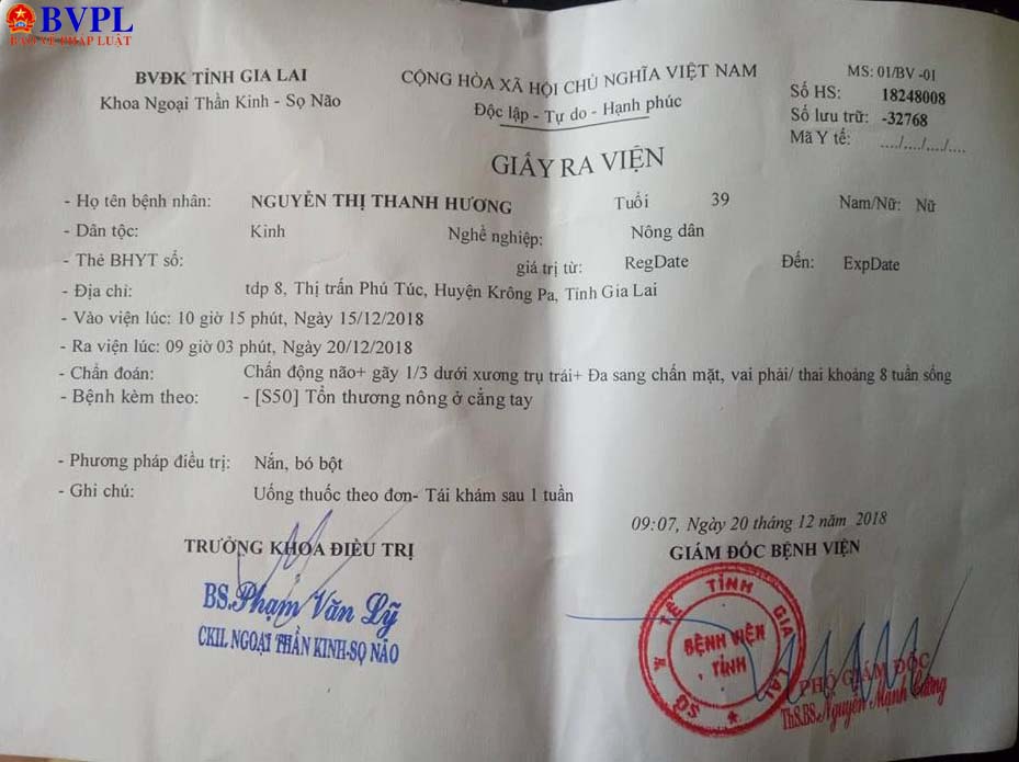  Hồ sơ bệnh án của nạn nhân Nguyễn Thị Thanh Hương.