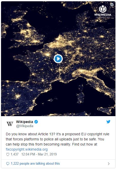 Wikipedia ở các nước châu Âu ngừng hoạt động để phản đối luật bản quyền gây tranh cãi