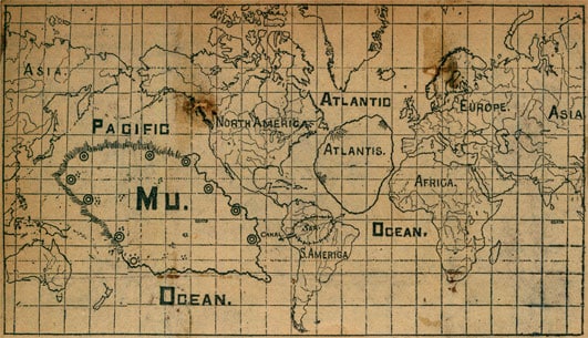 Bản đồ về lục địa Mu được James Churchward vẽ (ảnh: my-mu.com)