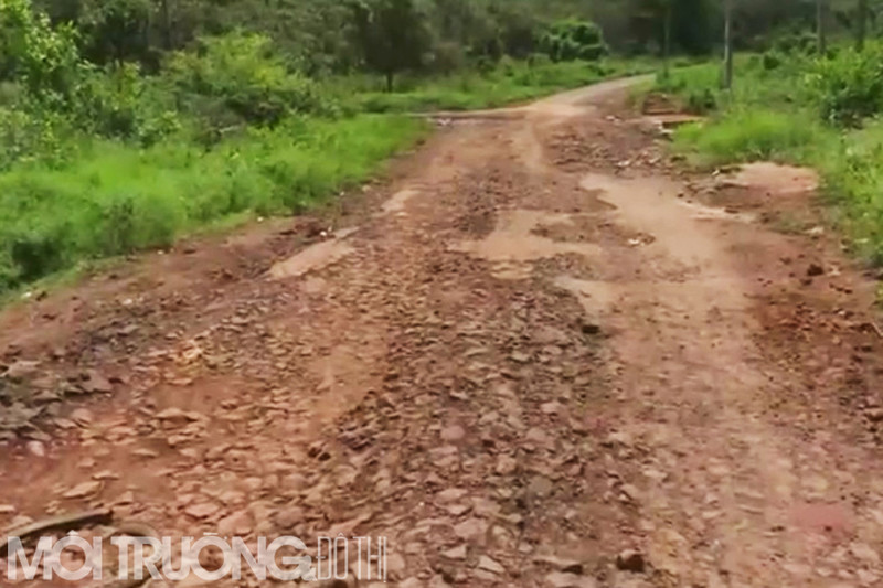 Toàn bộ mặt đường bị bong tróc, lồi lõm khiến cho việc lưu thông vô cùng khó khăn. vbtt