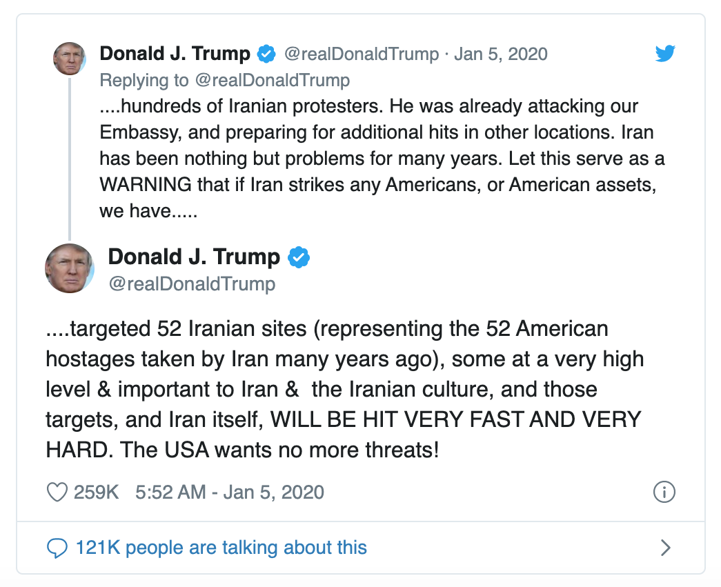 Tổng thống Donald Trump: Quốc hội Mỹ hãy cập nhật các chỉ đạo của tôi qua Twitter nhé! | Mới đây nhất, Tổng thống Mỹ đã sử dụng Twitter để cảnh báo Iran về khả năng phía Mỹ tiến hành những đợt tấn công có thể được coi là 