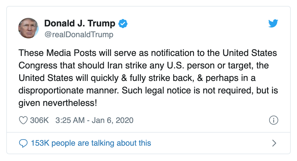 Tổng thống Donald Trump: Quốc hội Mỹ hãy cập nhật các chỉ đạo của tôi qua Twitter nhé! | Mới đây nhất, Tổng thống Mỹ đã sử dụng Twitter để cảnh báo Iran về khả năng phía Mỹ tiến hành những đợt tấn công có thể được coi là 