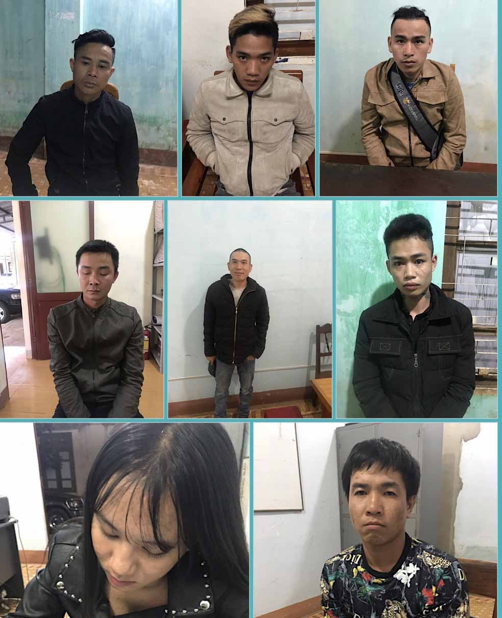 8 đối tượng đã bị bắt quả tang khi đang sử dụng ma túy trái phép. Ảnh: Văn Ngọc