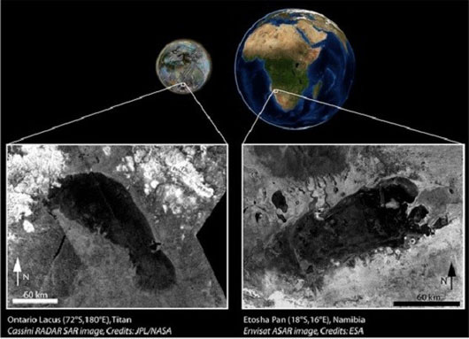 Sự giống nhau kỳ lạ giữa hai địa danh ở Mặt trăng Titan và Trái đất.