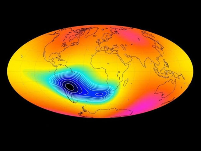 Ảnh đồ họa cho thấy vị trí của Bất thường Nam Đại Tây Dương (SAA) Ảnh: DTU SPACE