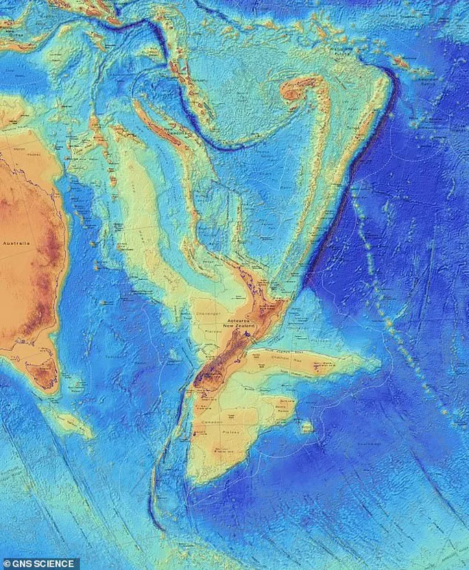 Một lục địa hoàn toàn mới hiện ra bên cạnh châu Đại Dương - ảnh: GNS SCIENCE