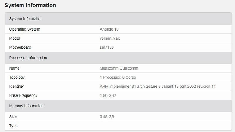 Vsmart Max bản 'không Pro' lộ diện trên Geekbench với chip Snapdragon 730 Ảnh 3