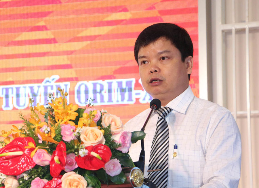 Ông Nguyễn Hữu Quế-Chủ tịch UBND TP. Pleiku phát biểu tại buổi lễ công bố phần mềm ORIM-X. Ảnh: Q.T