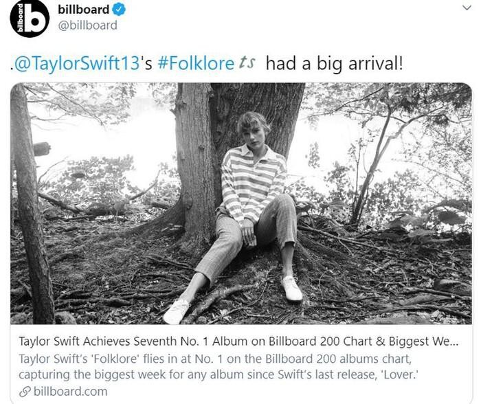 Folklore debut #1 Billboard Hot 200, Taylor Swift chính thức vượt mặt Beyonce và thiết lập nên kỷ lục 'vô tiền khoáng hậu' Ảnh 1