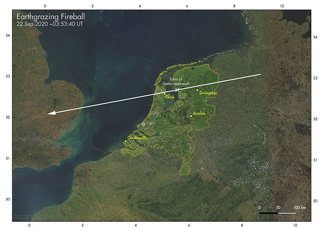 Thiên thạch đã được chụp lại khi lướt qua bầu khí quyển của Trái đất trong mấy giây, phía trên Đức và Hà Lan trước khi quay trở lại không gian.