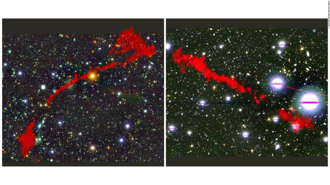 Hai thiên hà vô tuyến khổng lồ dưới ống kính của MeerKAT. Ảnh: MONTHLY NOTICES OF THE ROYAL ASTRONOMICAL SOCIETY