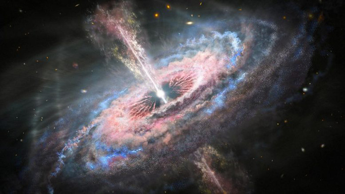 Hỉnh ảnh mô tả một thiên hà xa xôi với trái tim là một quasar 