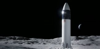 Hình minh họa thiết kế tàu đổ bộ Starship của SpaceX sẽ chở các phi hành gia NASA lên bề mặt mặt trăng trong sứ mệnh Artemis. Ảnh: SpaceX.