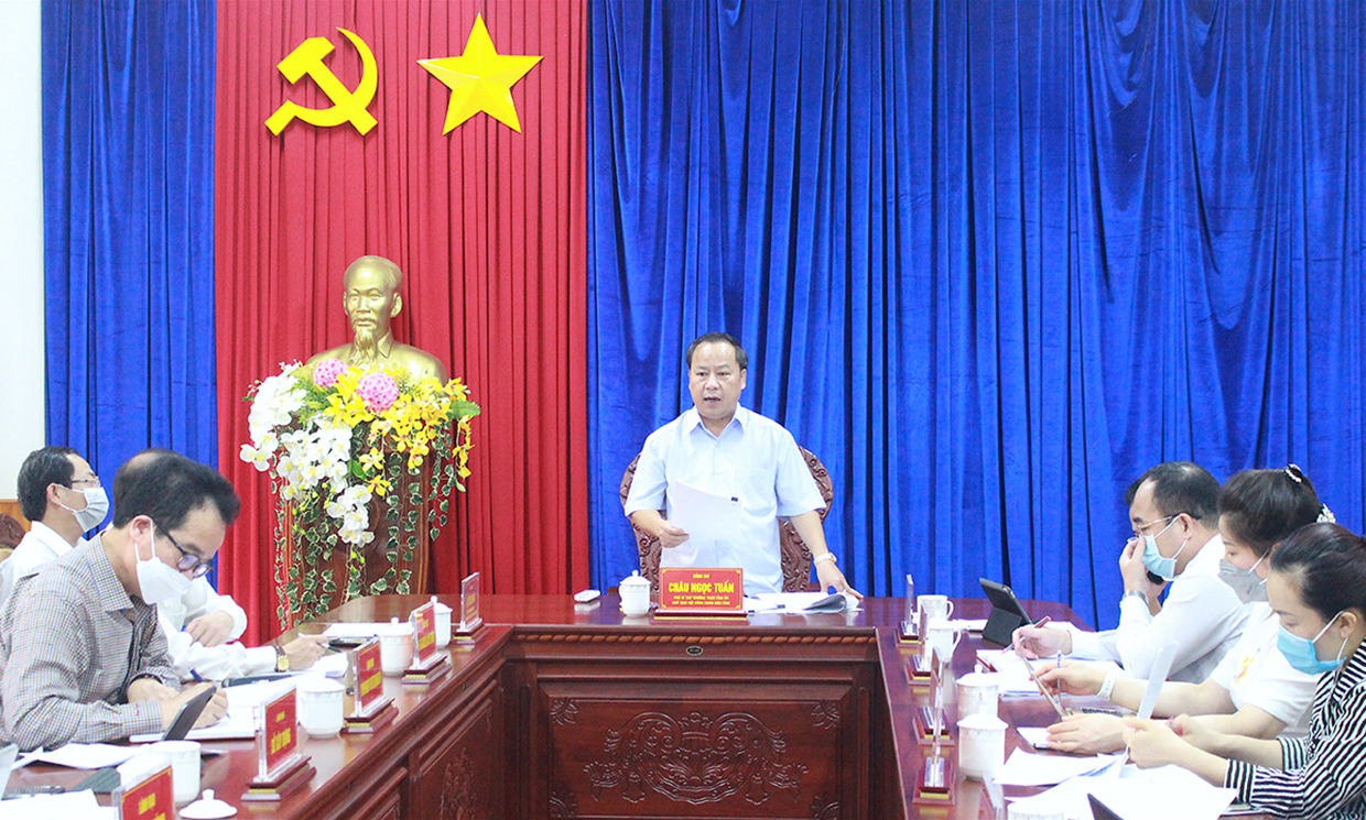  Phó Bí thư Thường trực Tỉnh ủy, Chủ tịch HĐND tỉnh Châu Ngọc Tuấn phát biểu tại buổi làm việc. Ảnh: Hồng Thi