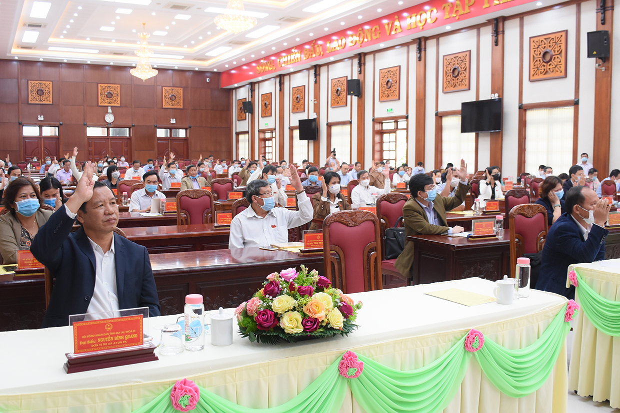  Các đại biểu HĐND tỉnh biểu quyết thông qua 83 nghị quyết quan trọng. Ảnh: Minh Nguyễn