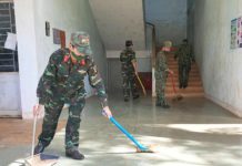 Lực lượng Quân đội dọn dẹp vệ sinh tại Khu cách ly dự phòng