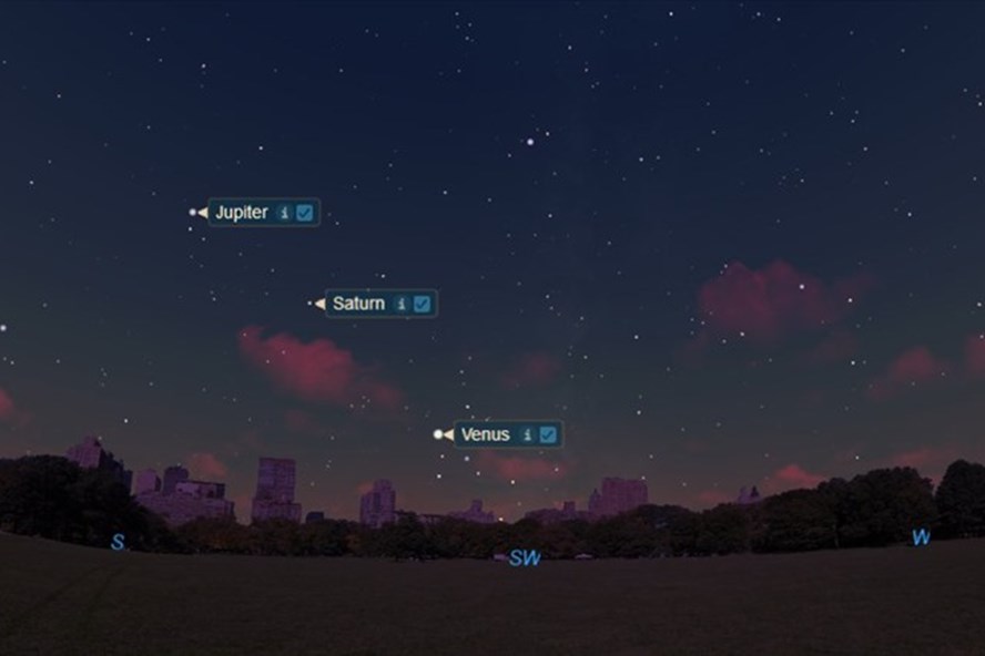  Từ trên xuống: Sao Mộc, sao Thổ và sao Kim sẽ tỏa sáng và thẳng hàng trên bầu trời đêm 26.11. Ảnh: NASA