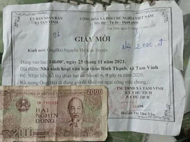 Một người ở Quảng Nam nhận hỗ trợ thiệt hại do bão với số tiền... 2.000 đồng