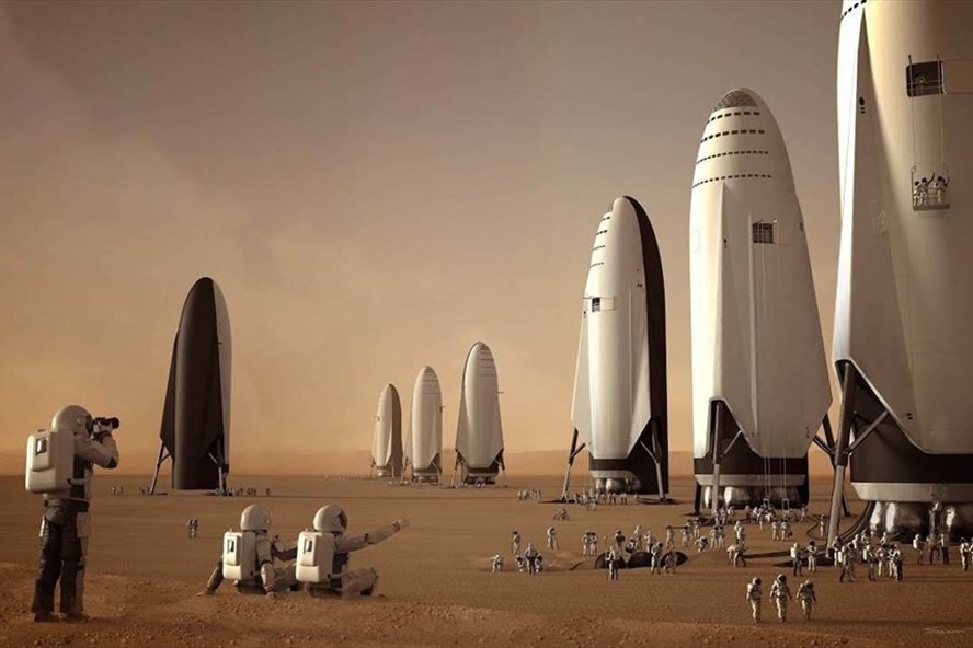 Mô phỏng thiết kế tàu Starship đưa con người lên sao Hỏa. Ảnh: SpaceX