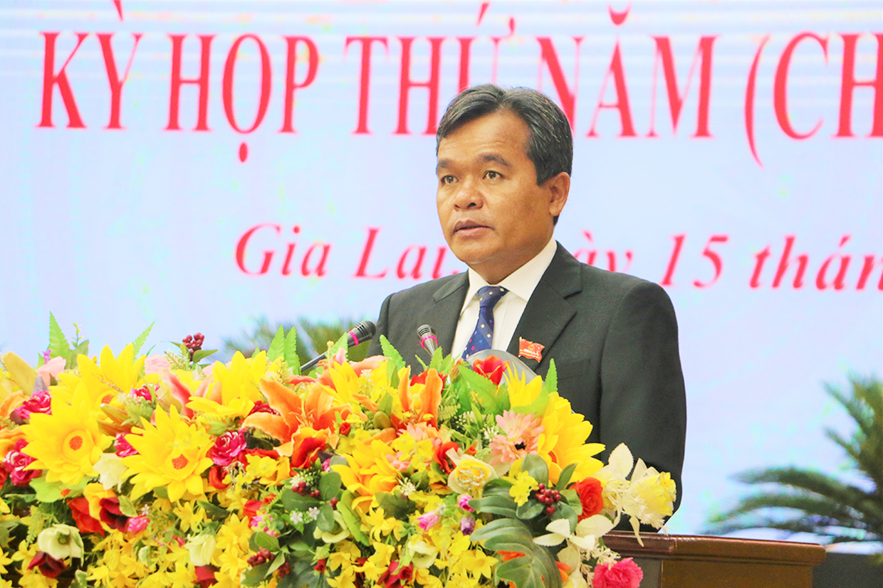 Chủ tịch HĐND tỉnh Hồ Văn Niên phát biểu khai mạc kỳ họp. Ảnh: Quang Tấn