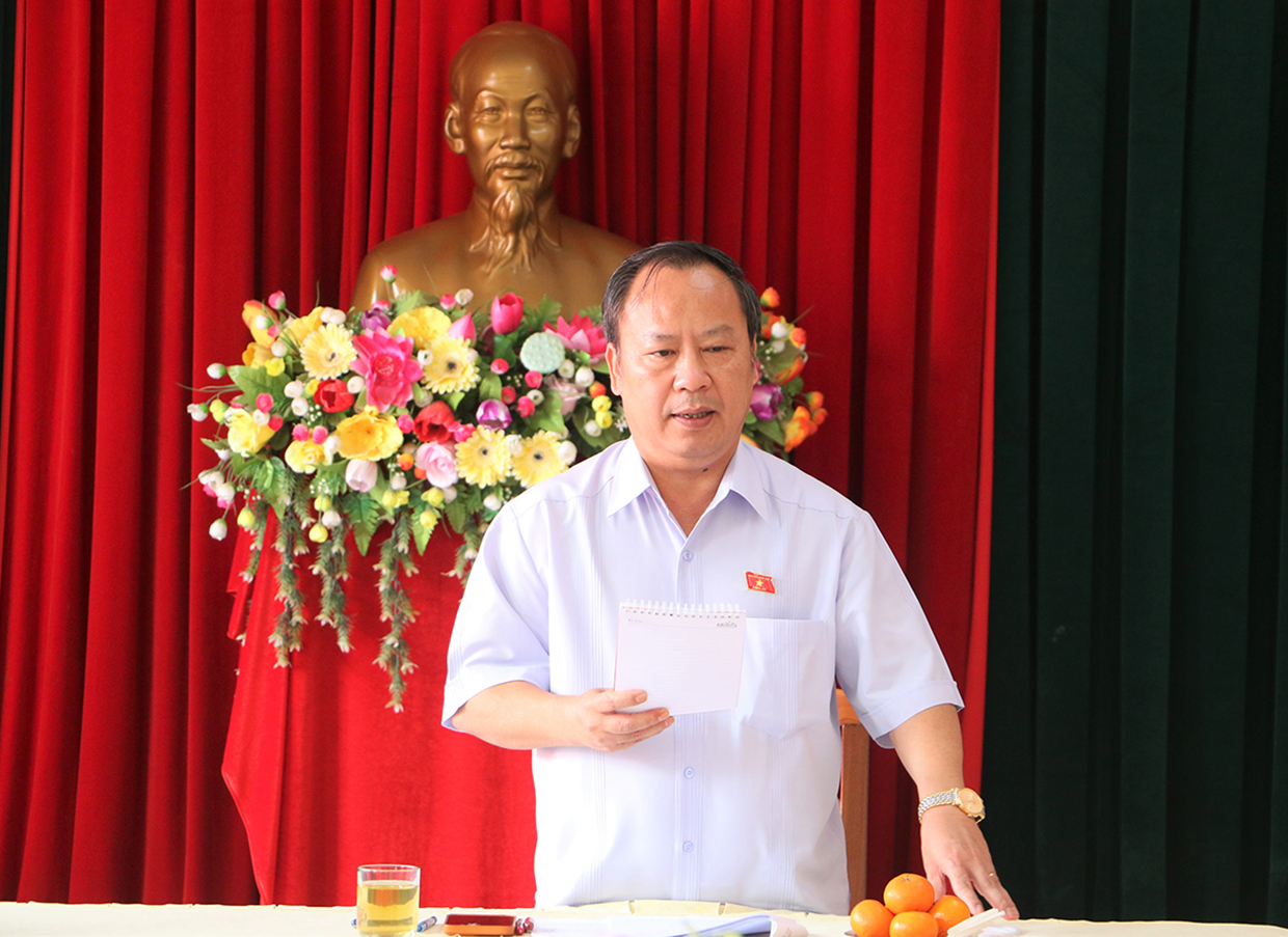 Trưởng đoàn đại biểu Quốc hội tỉnh Châu Ngọc Tuấn phát biểu tại buổi giám sát. Ảnh: Quang Tấn