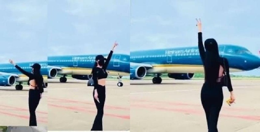 Một cô gái đã vô tư quay tiktok trong khu vực hạn chế tại sân bay Phú Quốc. Ảnh nguồn Báo Pháp luật TP. Hồ Chí Minh