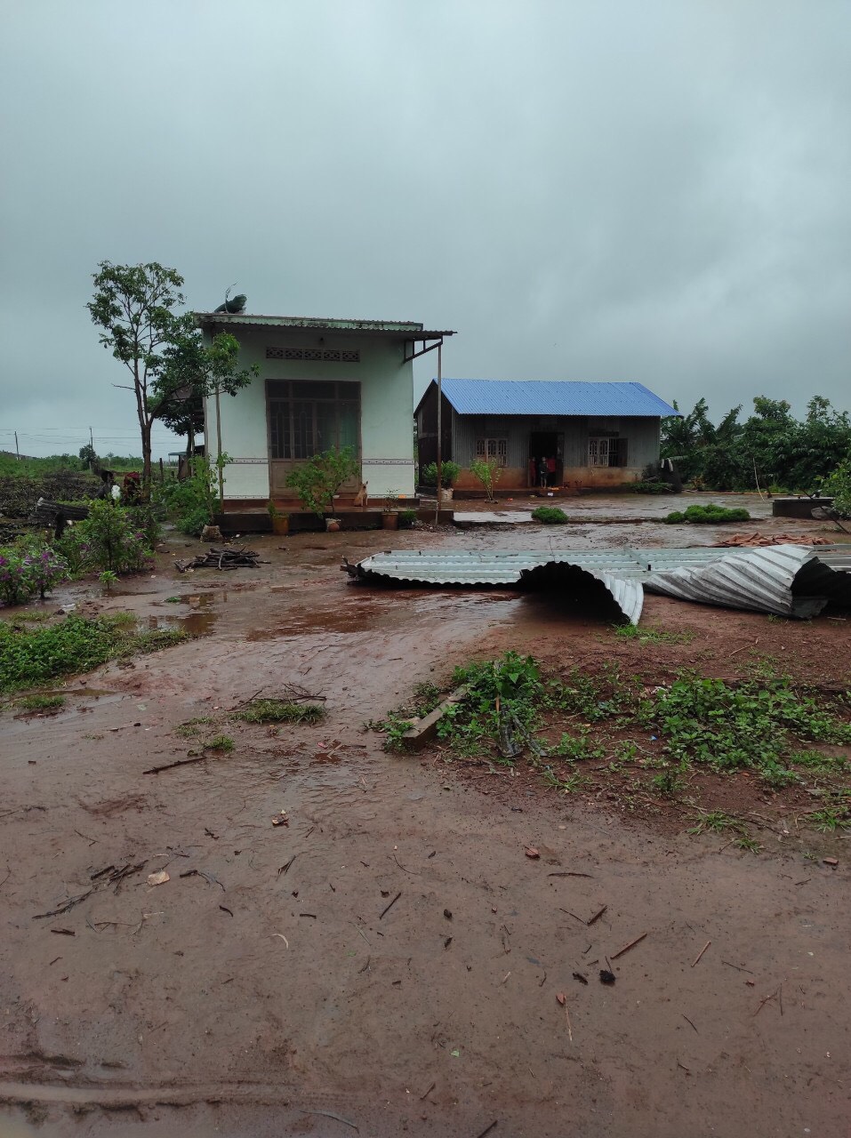 Một số ngôi nhà ở xã Ia Tiêm (huyện Chư Sê) bị tốc mái. Ảnh người dân cung cấp