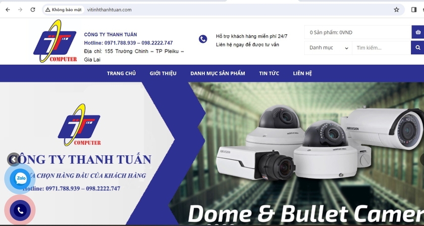 Công ty TNHH một thành viên Thanh Tuấn Gia Lai đang sử dụng website có tên miền http://vitinhthanhtuan.com để thực hiện việc bán hàng. Ảnh: Cục Quản lý thị trường Gia Lai