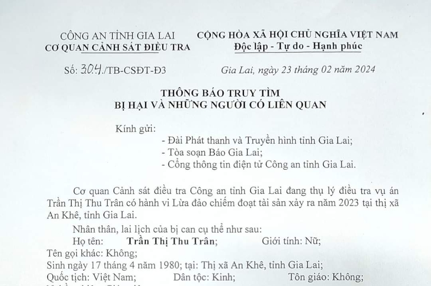 Cơ quan Cảnh sát điều tra truy tìm bị hại và những người có liên quan. Ảnh R.H