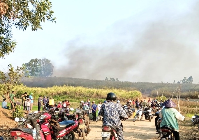 Người dân đến theo dõi diện tích mía bị cháy trên địa bàn xã Kông Lơng Khơng (huyện Kbang). Ảnh: Minh Phương