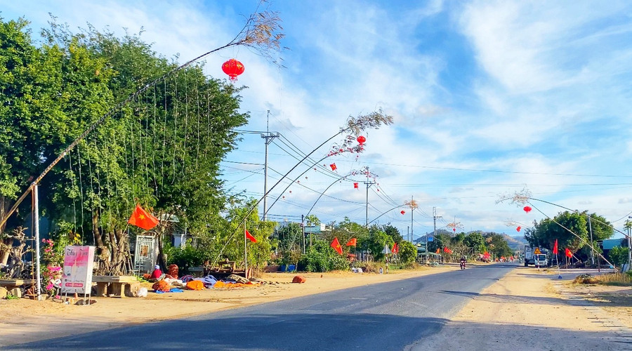 Con đường rợp bóng cây nêu vào những ngày Tết Nguyên đán Ất Tỵ 2025 tại huyện Phú Thiện. Ảnh: L.H img-7401.jpg