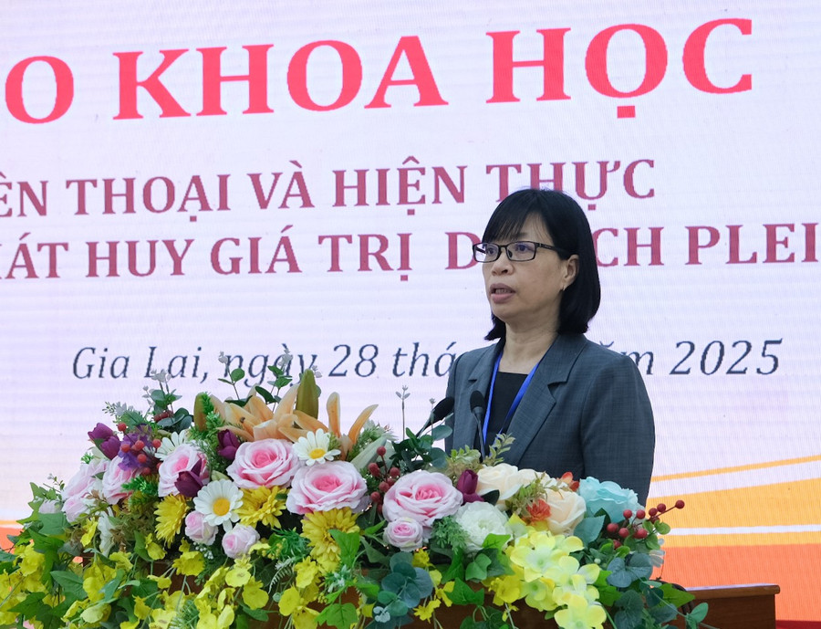 Phó Chủ tịch UBND tỉnh Gia Lai Nguyễn Thị Thanh Lịch phát biểu chào mừng tại hội thảo. Ảnh: Hoàng Ngọc dscf0230.jpg