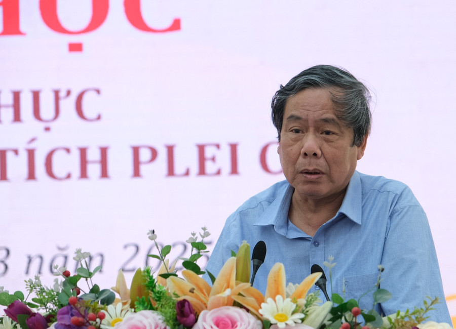 PGS, TS Nguyễn Đức Nhuệ-Chủ tịch Hội đồng khoa học Viện Sử học Việt Nam tại hội thảo. Ảnh: Hoàng Ngọc dscf0331.jpg