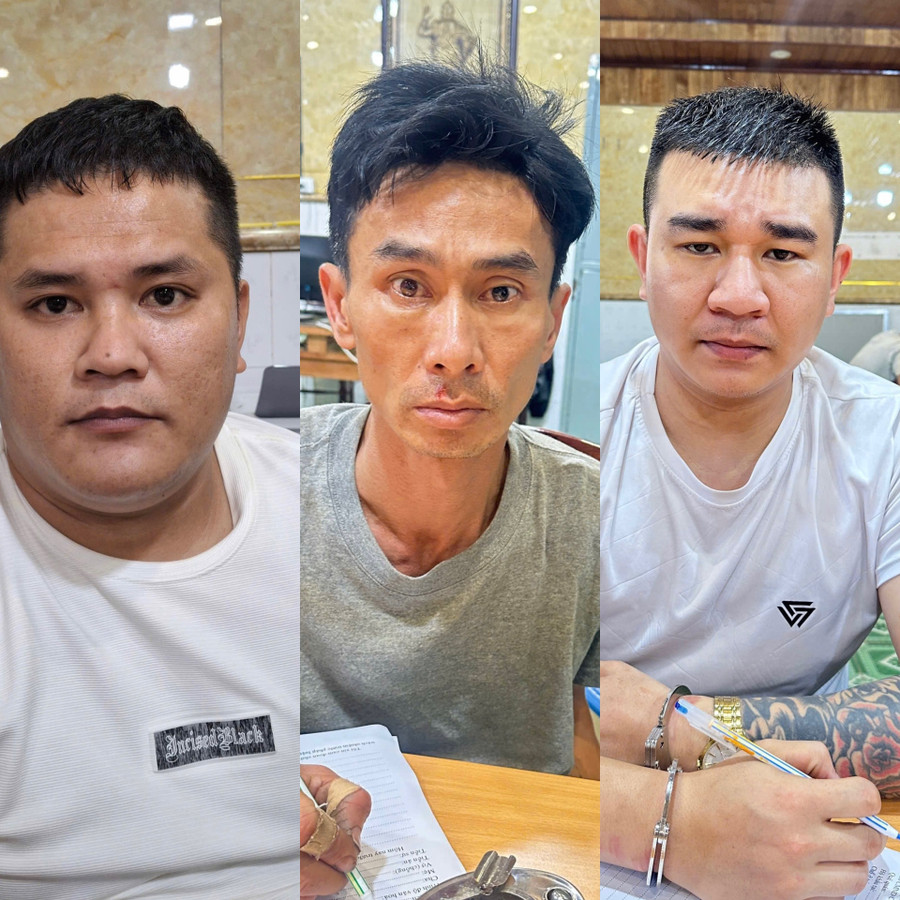 Các đối tượng Hải, Hoàng, Phong (từ trái qua) tại cơ quan Công an. Ảnh: Quang Nguyễn 3-doi-tuong-hai-hoang-phong-tu-trai-qua-tai-co-quan-cong-an-anh-quang-nguyen.jpg