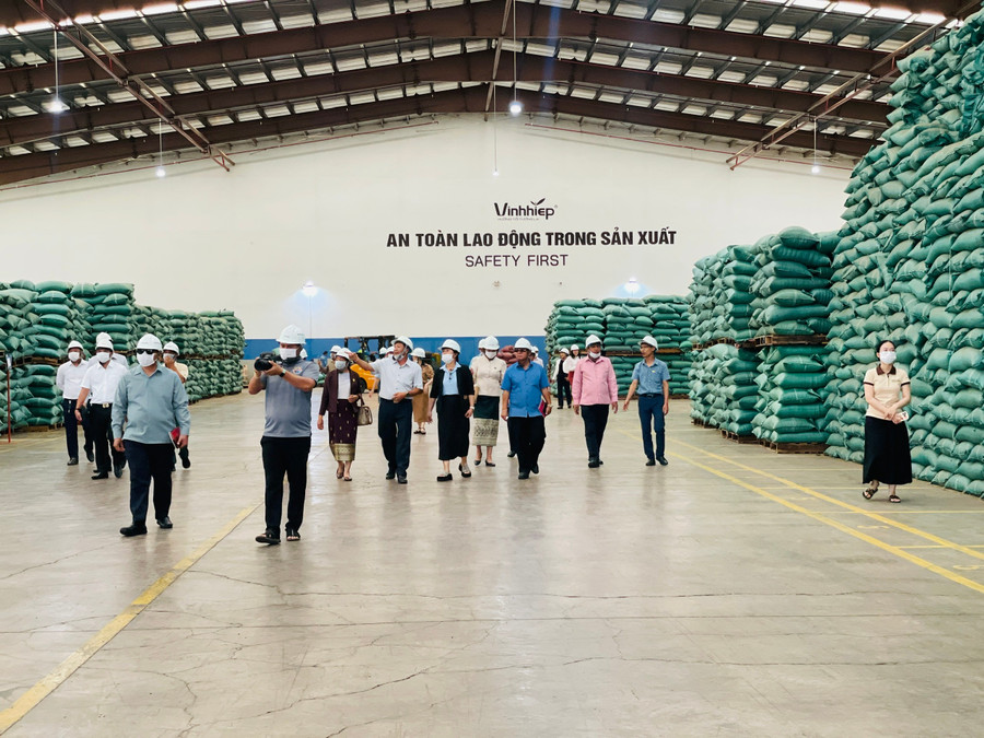 Đoàn công tác tham quan kho thành phẩm của Công ty. Ảnh: Lam Nguyên 73ddab5ac70972572b18.jpg