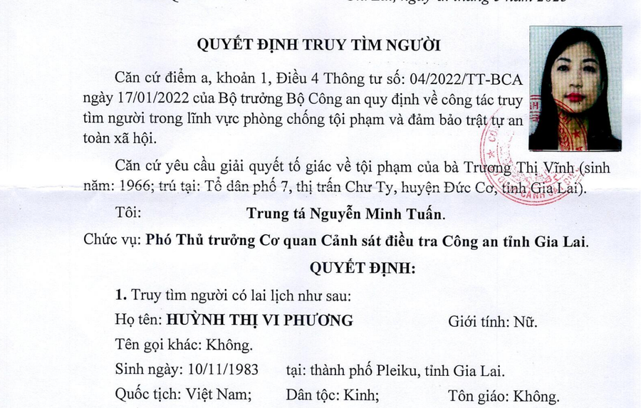 Quyết định truy tìm người của Cơ quan cảnh sát điều tra (Công an tỉnh Gia Lai). Ảnh chụp màn hình anh-man-hinh-2025-05-19-luc-133009.png